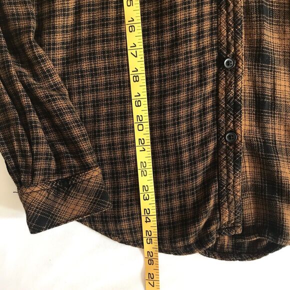 Maurices Womens Button Down Flannel Top S Brown Black Plaid Rayon Shirt Pocket - Picture 9 of 9